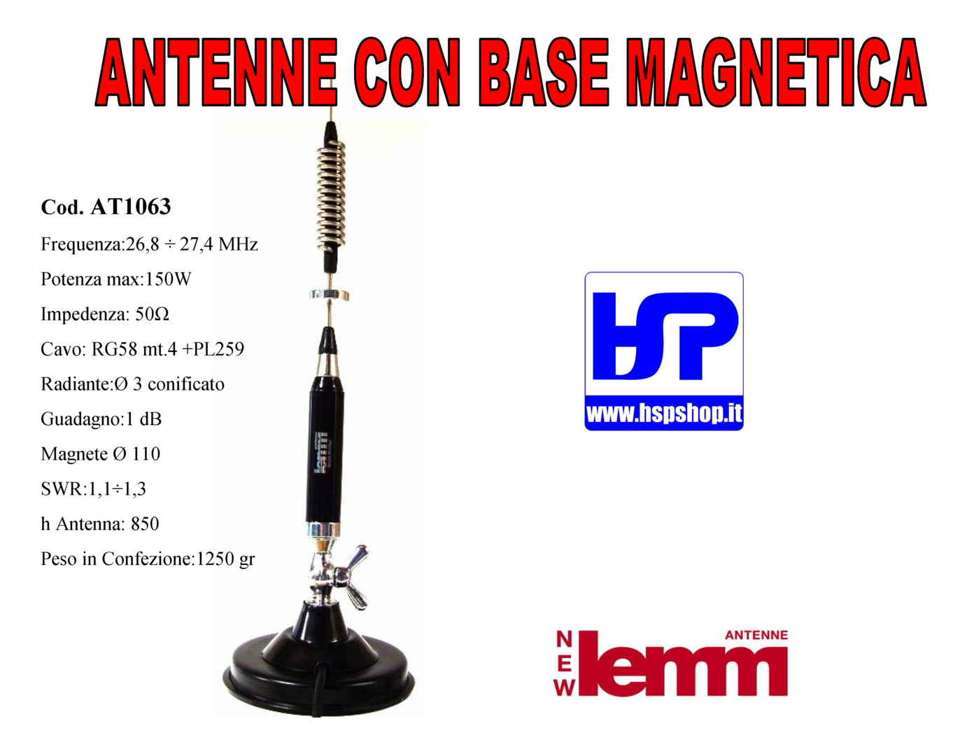 LEMM - AT1063 - ANTENNA CB CON BASE MAGNETICA