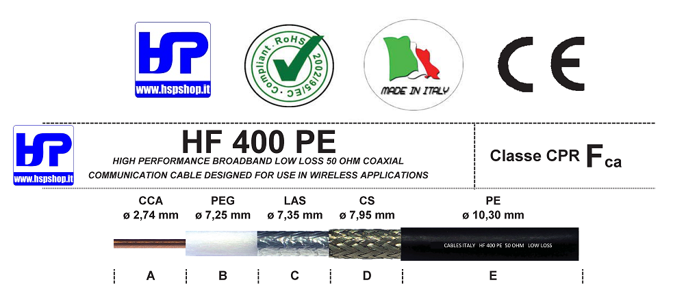 HF-400 PE - LOW LOSS - 50 OHM COAXIAL CABLE