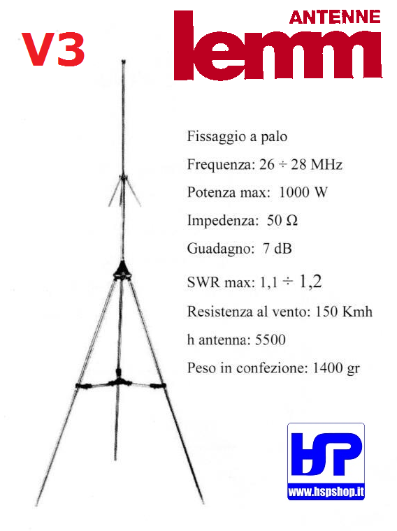LEMM V3 - 27 MHz BASE ANTENNA - 3 RADIALS
